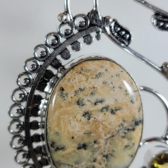 Dendritic Jasper Pendant – With Citrine Accents + 20" Silver Snake Chain - Picture 4 of 10